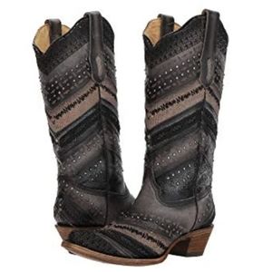 CORRAL A3355 "Antonia" gray/black embroidered leather snip toe cowgirl boots sz6